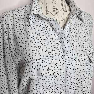 LOFT Womens Collared Button Down Speck Polka Dot & White Long Sleeve